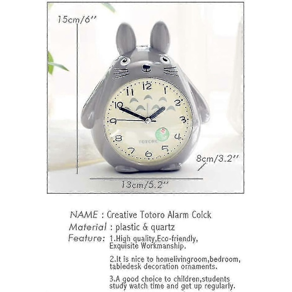Wekity Totoro-tema vekkerklokke med slumrefunksjon, stille og med LED-nattlys - perfekt gave til barn og tenåringer