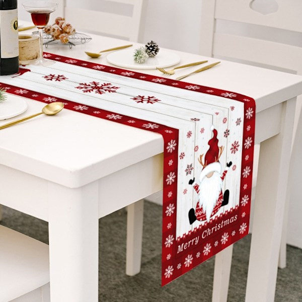 Julbordstablett med Tomte, Randig Bomulls- och Linneduk, Juldekoration för Matbord och Kaffebord