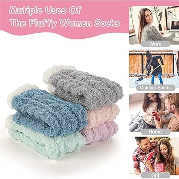 REMAKE 5 Par Varme Fluffy Sokker For Kvinner Jenter Tykke Sovesokker Gulvtoffler Hjem Fluffy Sokker For Kvinner Myke Vintersokker Termisk...