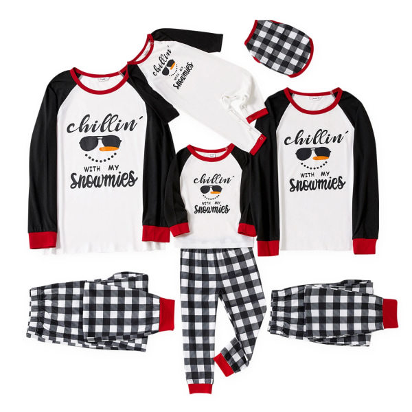 Joulupukki-naaman ja -kuosin pitkähihaiset perheen yhteen sopivat pyjamasetit (liekinsuojatut) Musta-Valkoinen Naiset S