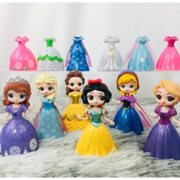 6 Pak Disney Prinsesser med 12 udskiftelige tøj