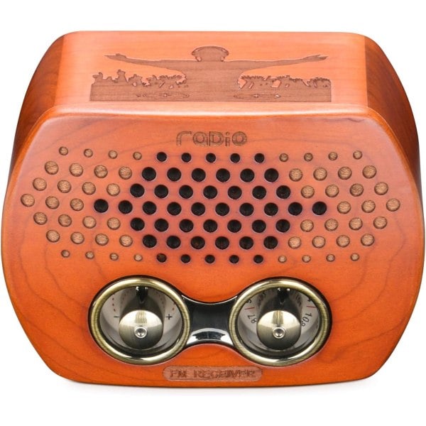 Bärbar retro radio, liten vintage i trä