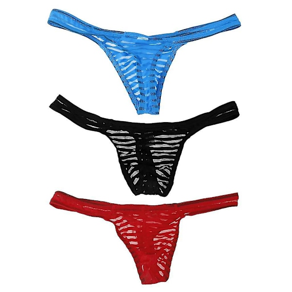3-pack Sexiga G-string Underkläder i Mesh för Män T-back Stretch Trosor Pouch L