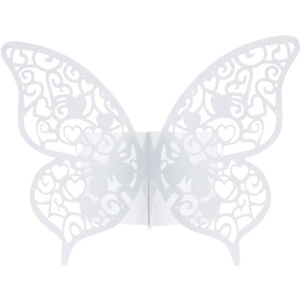 50 st Butterfly Servett Ringar, Pärlpapper Servett Ring, för Bröllop Kommunion Examen Födelsedagsfest Juldekorationer (Vit)