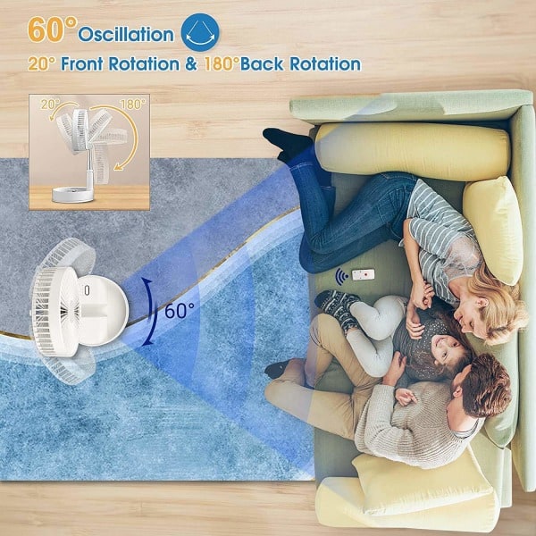 REMAKE Bærbar Ventilator med Batteri / Gulvventilator / Bordventilator - Luftkøler hvid