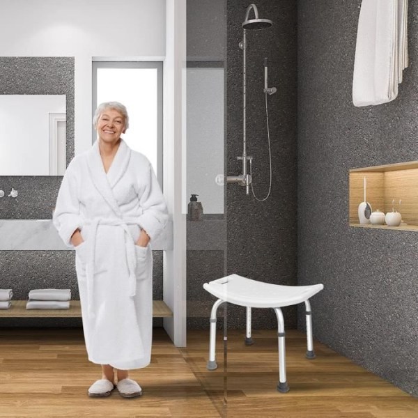 NAIZY konkav duschstol Höjdjusterbar från 38 till 53 cm - Halkfri aluminium För barn gravida kvinnor