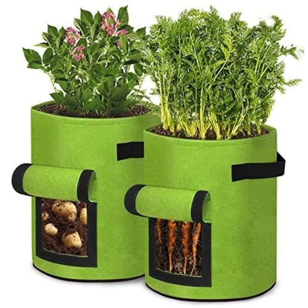 NAIZY Grön planteringspåse Växtpåsar i slitstarkt tyg med handtag för potatis Blommor Växter Grönsaker 2 st 10 gallon