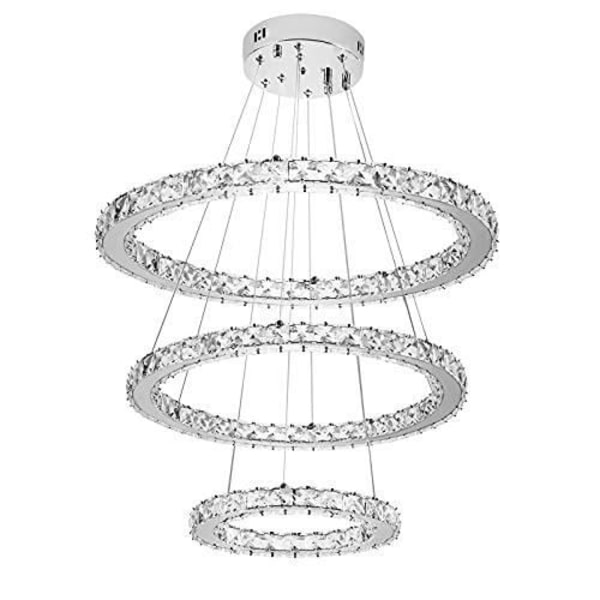 NAIZY Hänglampa LED Cool Vit Taklampa 72W Creative Hänglampa Kristalldesign Tre ringar, för vardagsrumshallen