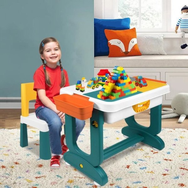NAIZY Blockbordsset med stolar Spelbord för barn Höjdjusterbart med förvaringslåda för barn Baby
