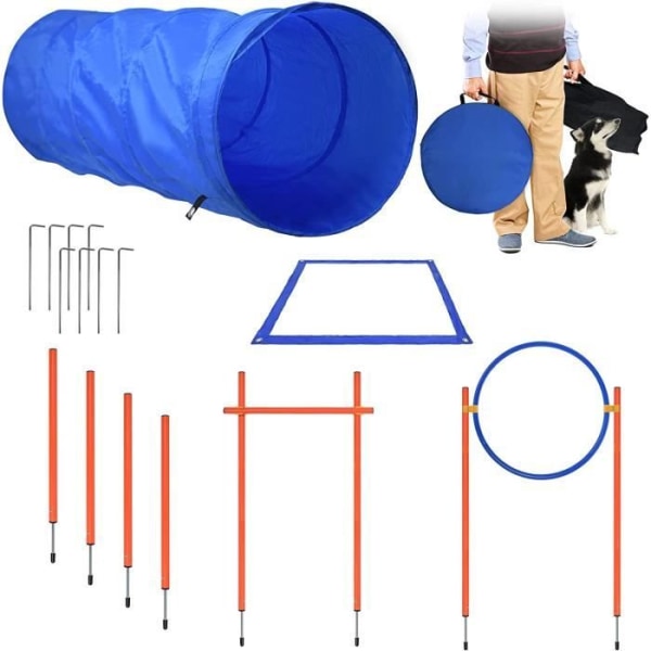 NAIZY Agility Sport för hundar Hinderträningsutrustning för hundar med slalomstänger, ring, tunnel, blå och orange