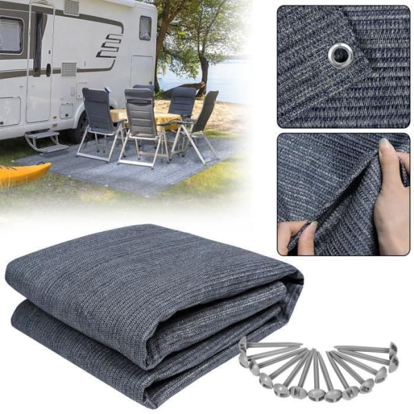 NAIZY Blågrå Markismatta - Med spik och hål och väska - 300x500cm HDPE Campingmatta - Campingtillbehör