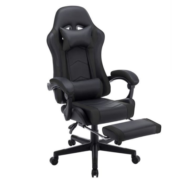 NAIZY Ergonomic Gaming Chair 155° lutning med justerbar svankkudde, kudde och fotstöd belastning 150 kg, svart