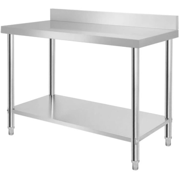 NAIZY arbetsbord i rostfritt stål, höjdjusterbart, för kök, bar, restaurang, silver, 120 x 60 x 85 cm