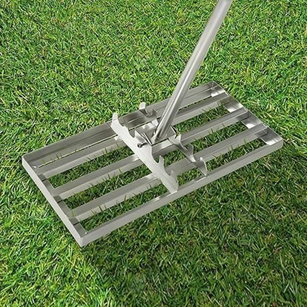 NAIZY Gräsmatta för golfbana Silver Grässkrapa i rostfritt stål med justerbart längdhandtag, 25 x 50 cm