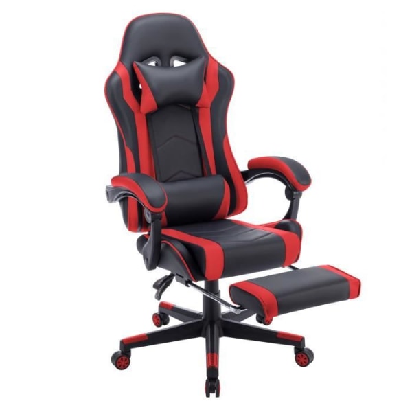 NAIZY Ergonomic Gaming Chair 155° lutning med justerbar svankkudde, kudde och fotstöd belastning 150 kg, röd