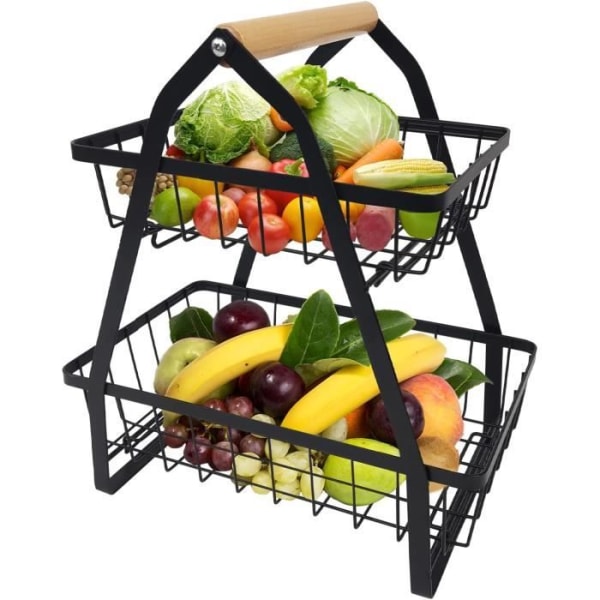 NAIZY 2-lagers fruktkorg - svart - avtagbar fruktkorg - för frukt, grönsaker, mellanmål, bröd - 27 x 17 x 30 cm