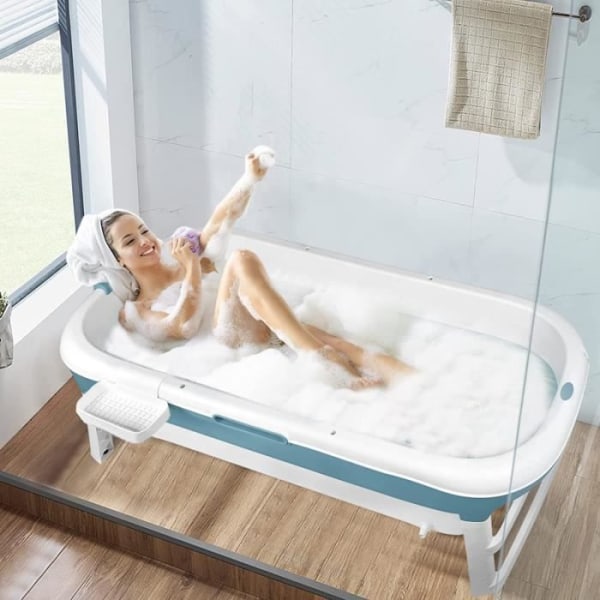NAIZY hopfällbart badkar - hopfällbart bärbart PP+TPE hopfällbart badkar med handtag för barn och vuxna 128 x 62 x 52 cm