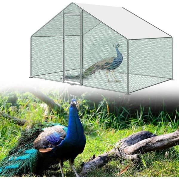 NAIZY Utomhusinhägnad Aviary Djurbur med lås Galvaniserad stålram hönshus kennel (3 x 4 x 2 m)