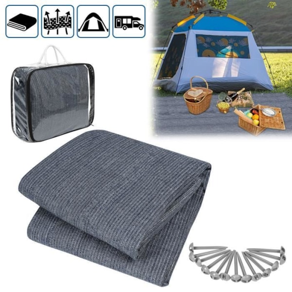 NAIZY Markismatta 400x500cm - HDPE Campingmatta - Med spik och hål och väska - Campingtillbehör - Blågrå