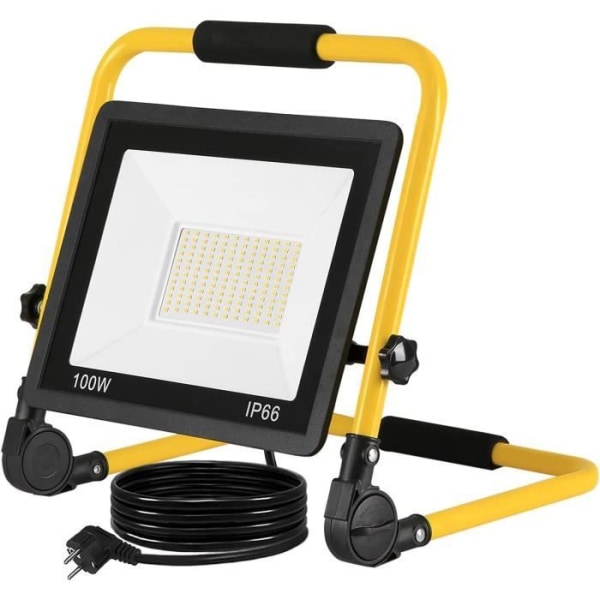 NAIZY LED Construction Spotlight Floodlight Arbetslampa med IP66 vattentät, 3M kabel och vikbart fäste - Varmvit 100W