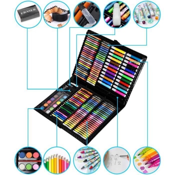 NAIZY 168 färgpennor set för barn med vaxkrita, akvarellpennor, akvarellpennor, suddgummiritsats