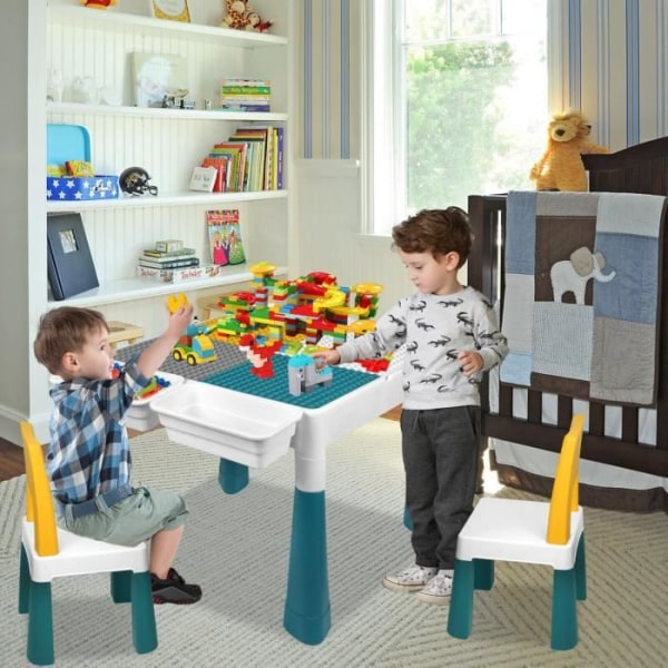 NAIZY Blockbordsset med 2 stolar Spelbord för barn Justerbar höjd med 163 byggklossar