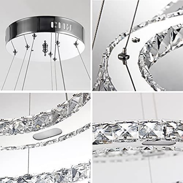 NAIZY Hänglampa LED Cool Vit Taklampa 72W Creative Hänglampa Kristalldesign Tre ringar, för vardagsrumshallen
