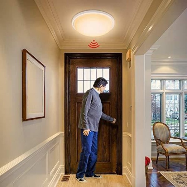 NAIZY LED-taklampa 15W varmvit modern rund halllampa med rörelsesensor för vardagsrummet i sovrummet - 220 x 60 mm