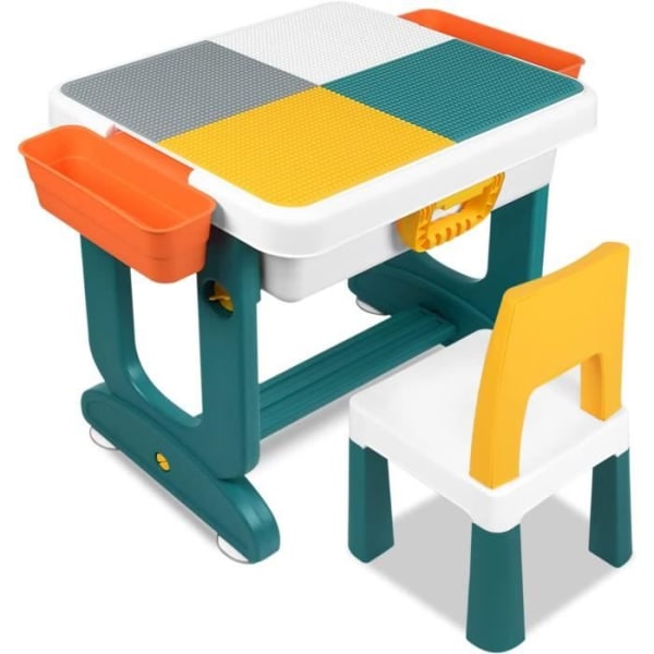 NAIZY Blockbordsset med stolar Spelbord för barn Höjdjusterbart med förvaringslåda för barn Baby