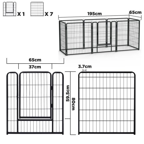 NAIZY Set med 8 modulburar för hundar, katter, kaniner, barn, metallhölje med dörrar och golvankare 80 cm höjd
