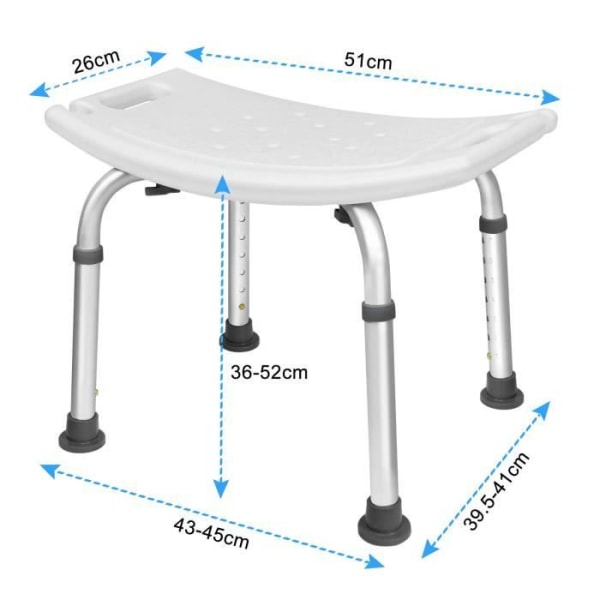NAIZY konkav duschstol Höjdjusterbar från 38 till 53 cm - Halkfri aluminium För barn gravida kvinnor
