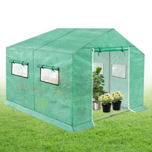 NAIZY Trädgårdsväxthus 3x2x2m 6 Aluminium HDPE+LDPE+Galvaniserat rör Växthus med fönster Tomathus Vintertätt UV, Grön