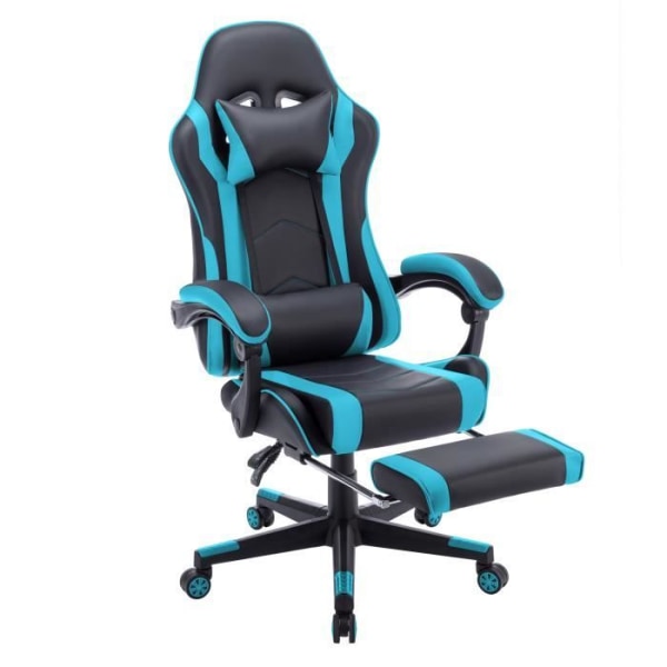 NAIZY Ergonomic Gaming Chair 155° lutning med justerbar svankkudde, kudde och fotstöd belastning 150 kg, blå