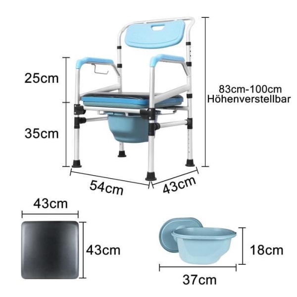NAIZY Kommodestol Höjdjusterbar toalettstol med toaletthink, halkfri dusch sängbordsstolshjälpmedel