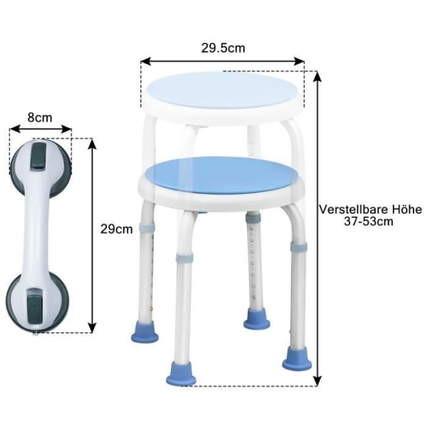 NAIZY 36-51 cm höjdjusterbar duschpall med handtag 360° vridbar halkfri duschsits