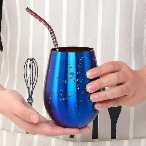 2 stk. stilkløse vinglas sæt holdbare rustfri stålglas Blue