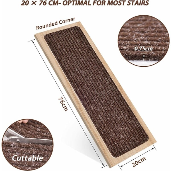 15-pack Trappstegsmattor, 20 x 76 cm Halkfria Säkerhetsmattor Inomhus Halkfria Mattor för Barn, Äldre och Husdjur med Återanvändbart Lim, Brun