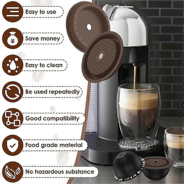 5 stk. Vertuo-kapsler i rustfrit stål til Nespresso med 2 silikonelåg