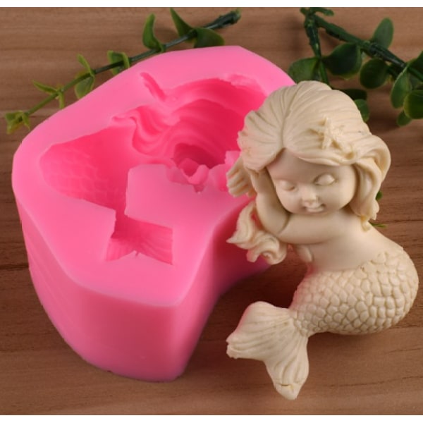 Havfrue Fondant Silikoneform Simulation Havfrue DIY Kagedekorationsform Aromaterapi Ornament Gipsform (To),
