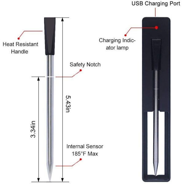Smart Termometer Utomhus BBQ Ugn Termometer APP Bluetooth USB Laddning