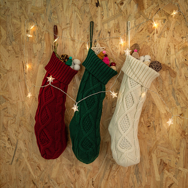 Julgodis Stickad Diamantgarn Presentpåse Landskapsdekoration 37CM Liten (Vit)
