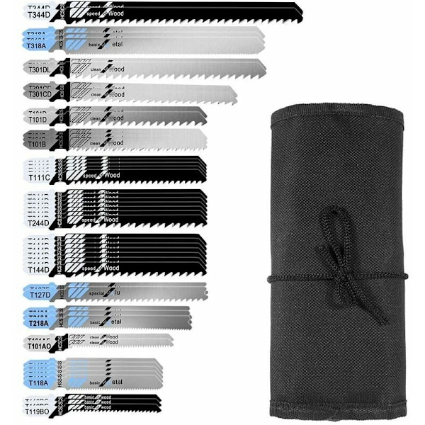 T-kiinnitteiset pistosahanterät, 48 kpl metallisahoja valmistettu HCS/HSS/BIM-materiaalista, T118A T218A T318A T127D T144D T244D, yhteensopiva Boschin ja Dewaltin kanssa puun ja metallin leikkaamiseen
