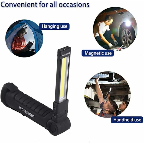 USB Genopladelig Lommelygte LED Arbejdslampe Bærbar Magnetisk COB Hængekrog til Udendørs Camping Reparationslampe (2 STK Små)