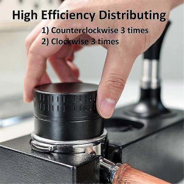 Kaffedistributør 54 mm, Espresso Adaptive Distributionsværktøjer, Selvnivellerende Distributør med 5-bladet base Sort røg Black smoke