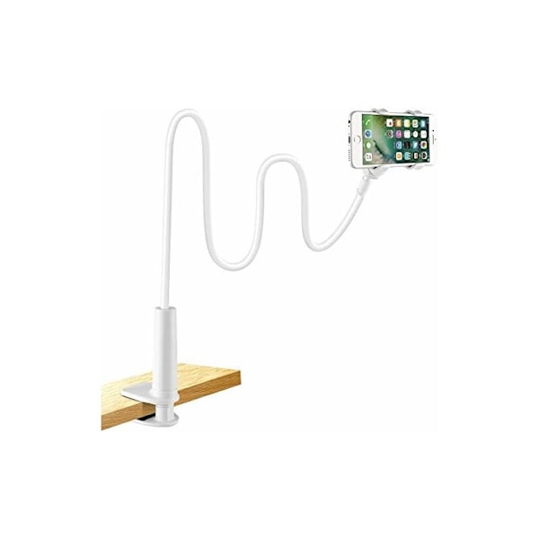 Skrivbord Sängbord Mobiltelefon Surfplatta Universalhållare Roterande Bas 75cm Mobiltelefon Snövit
