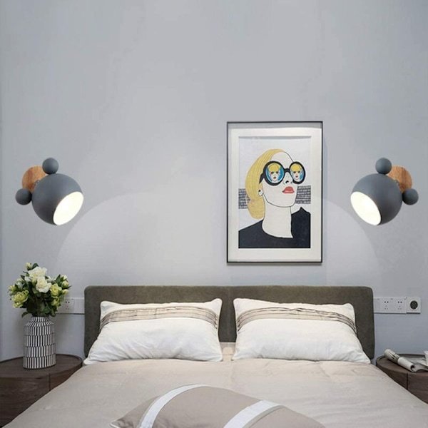 Nordisk Stil Sød Træbjørn Indendørs Væglampe Sengelampe Øjenbeskyttelse Bordlampe Soveværelse Stue Børneværelse Lamper (Grå)