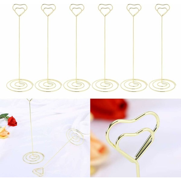 Hjerteformet Bordnavneholder, Bordnummer Navnekort Notat Foto Menu Klip Holder til Bryllupsfest 10 stk. (Guld)