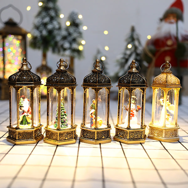 Jul Inomhus Vindlykta, Retro Heminredning, Antik Hexagonal Glas Vindlykta, Ljusstake Dekoration, Snögubbe Stil