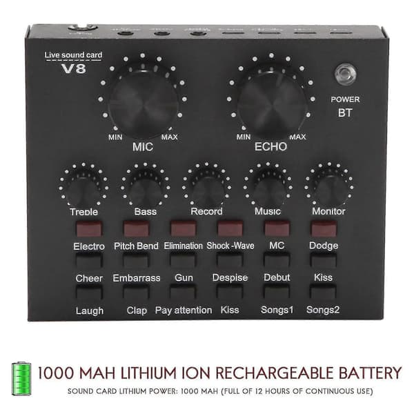 Eksternt USB-lydkort med Bluetooth til pc, mobiltelefon, live sang, sort black