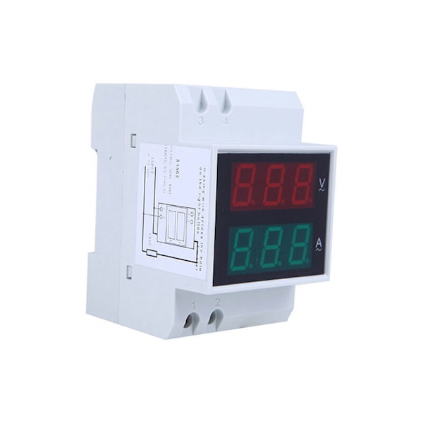 Multimeter, Ohmmeter och Ammeter DIN-skena Digital Voltmeter Amperemeter LED Voltmeter AC80-300V 0.2-99.9A Dubbel Display, Vit